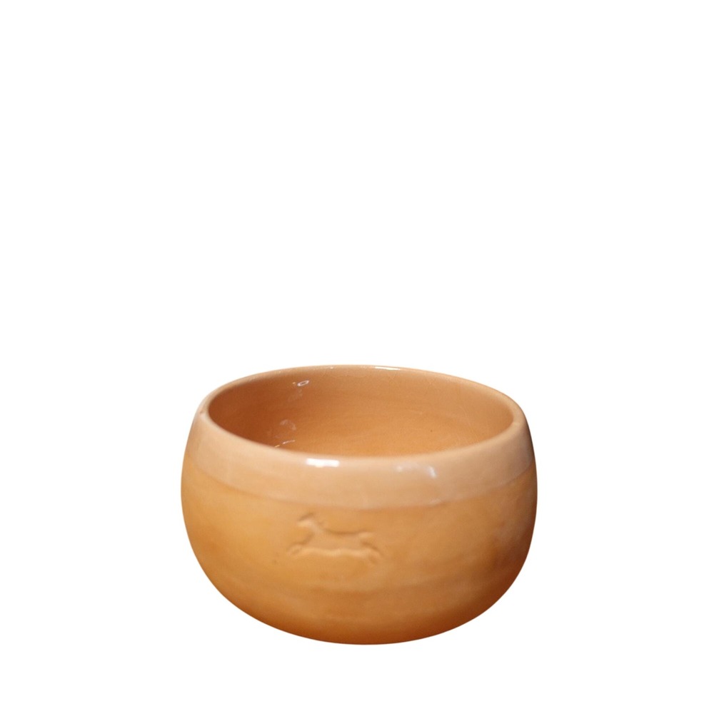 Small Ceramic Bowl Burnt Orange with Horse Motif Decorative Bowl